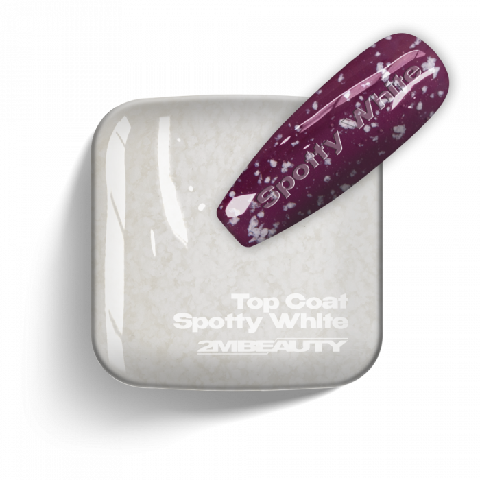 SPOTTY TOP COAT WHITE è un top coat trasparente che contiene piccoli pezzi di foglia bia...